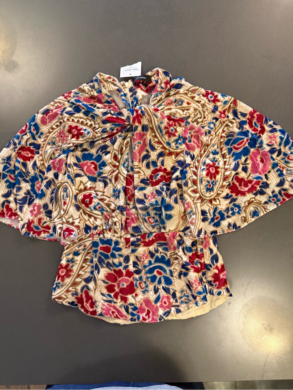 Isabel Marant Floral Velvet Cape Top in Cream, Blue & Red
